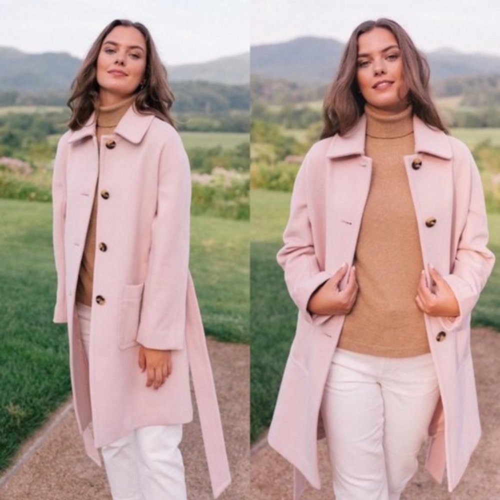 Gal Meets Glam Hadley Belted Wool Blend Pink Coat